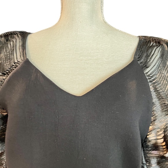 #A144 Why Dress Black Gala look Dress Organza Wing like Sleeves NWT L - Picture 9 of 10